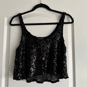 Aritzia Talula Black XS Sequined Cropped Tank Top